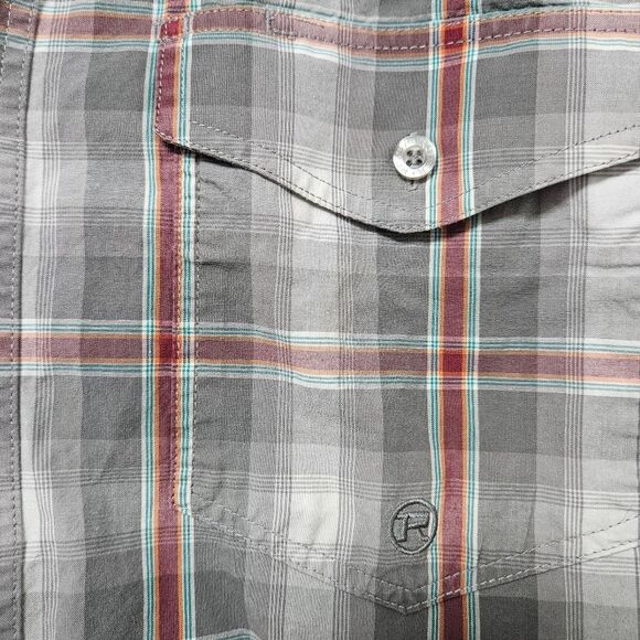 Roper Shirt Men's Medium Plaid Gray White Red Long Sleeve Western Flap Pockets - Picture 5 of 9